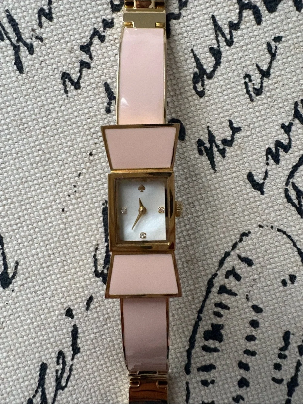 Kate Spade Gold-Tone Pink Enamel Bow Bangle Watch New